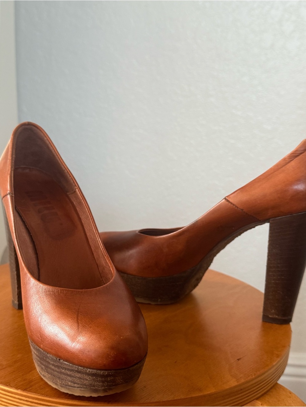 MIU MIU Women's Brown Leather Platform Pumps - Classic High Heel